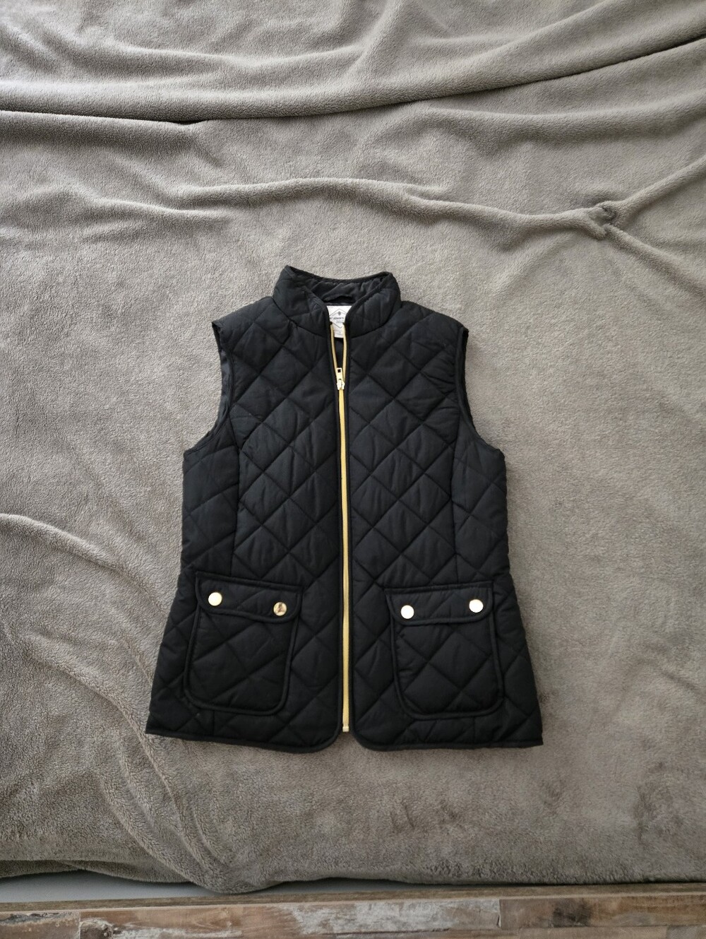 St. John's Bay Black Quilted Vest with Gold Hardware
